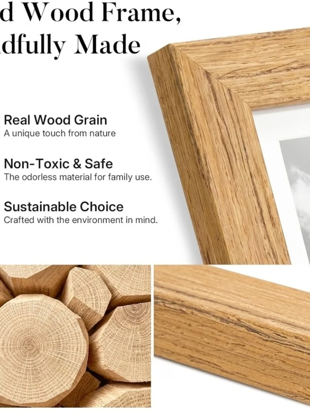 Natural Oak Solid Wooden 4x6 Picture Frames W. Tempered Glass | Set of 3 | NEW |